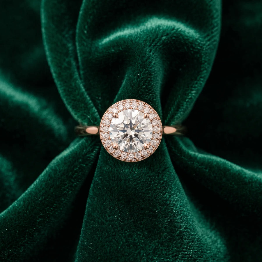 Rose gold Round Halo Diamond Engagement Ring with Solitaire Band and Four-Prong Setting