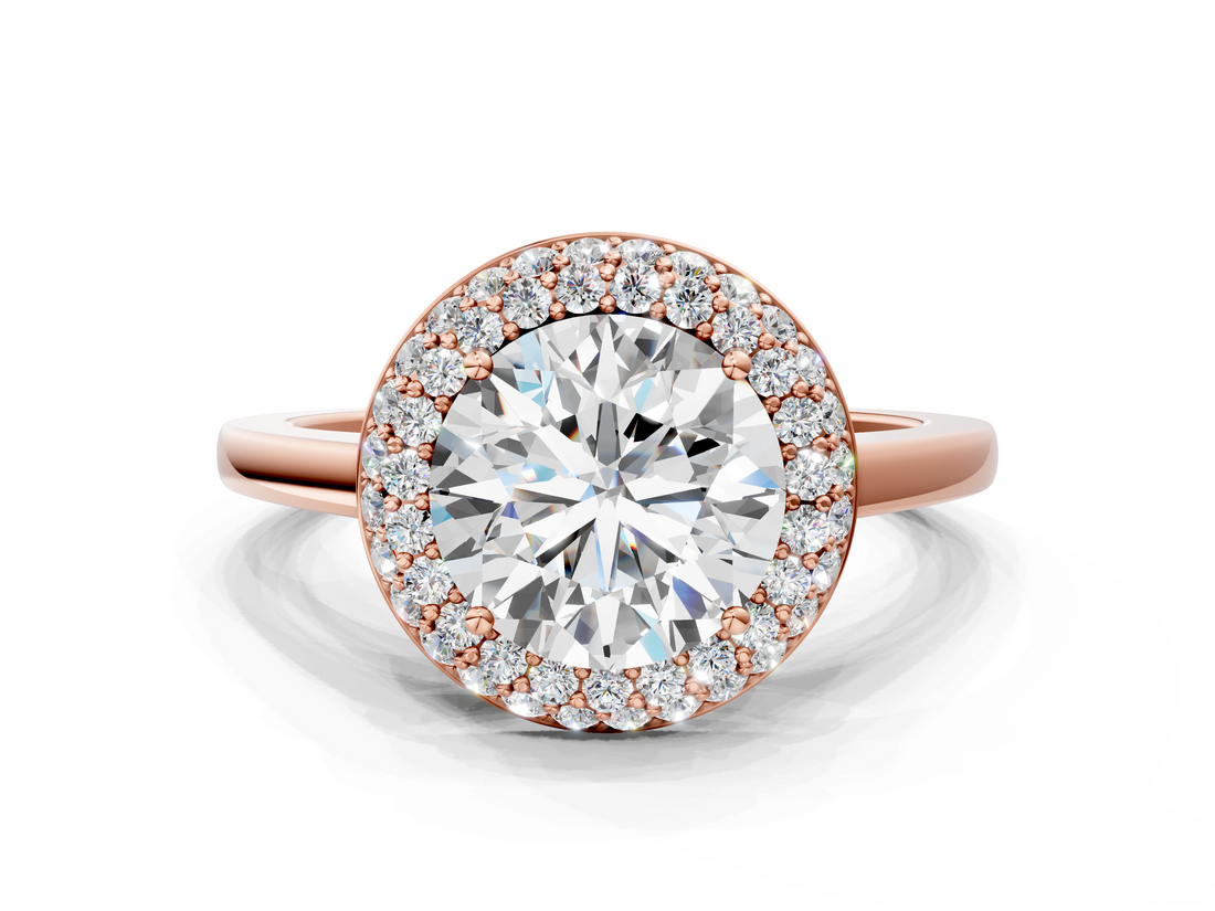 Rose gold Round Halo Diamond Engagement Ring with Solitaire Band and Four-Prong Setting_21