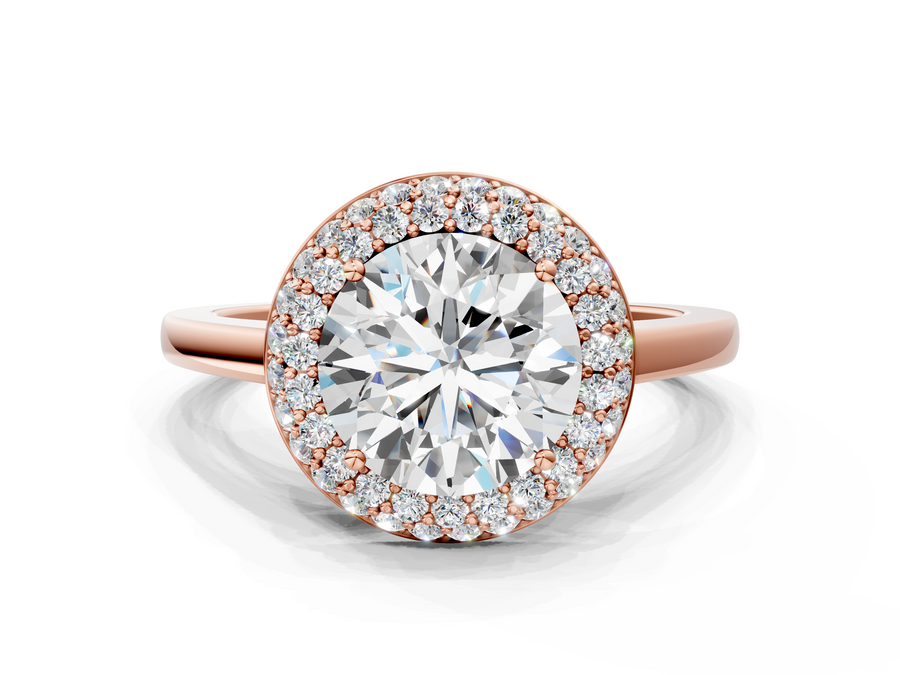 Rose gold Round Halo Diamond Engagement Ring with Solitaire Band and Four-Prong Setting