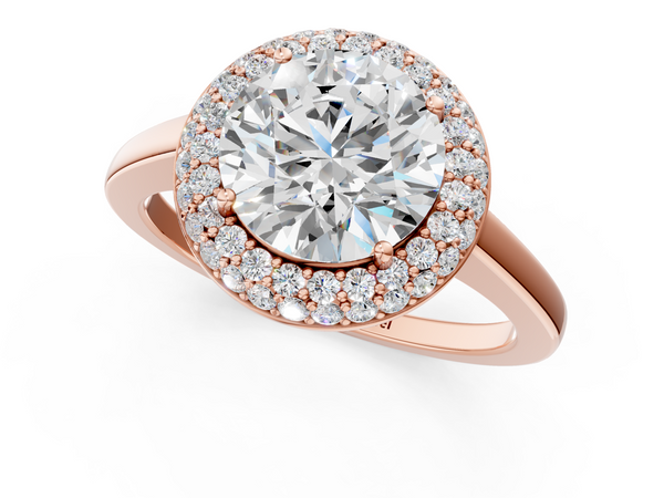 Rose gold Round Halo Diamond Engagement Ring with Solitaire Band and Four-Prong Setting