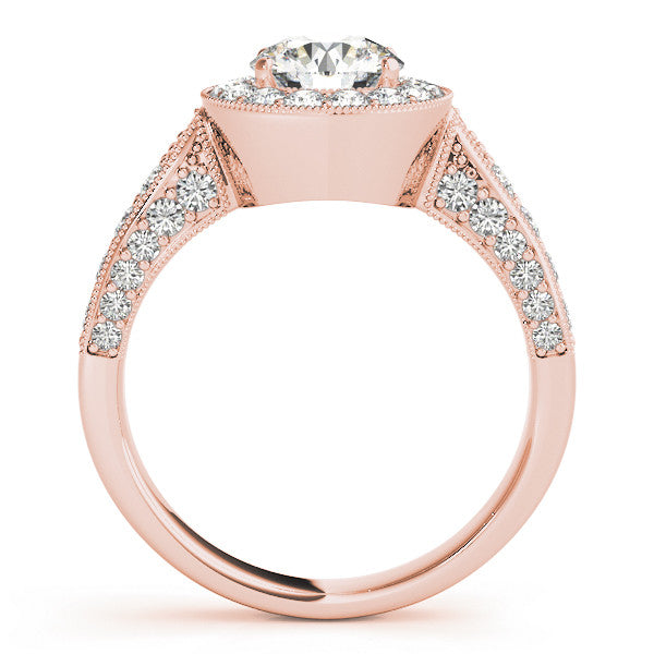 Rose gold Round Halo Diamond Engagement Ring with Split Shank Band and Four-Prong Setting 1