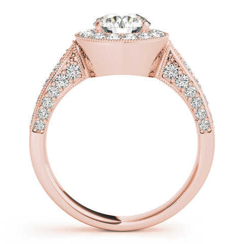 Rose gold Round Halo Diamond Engagement Ring with Split Shank Band and Four-Prong Setting 1