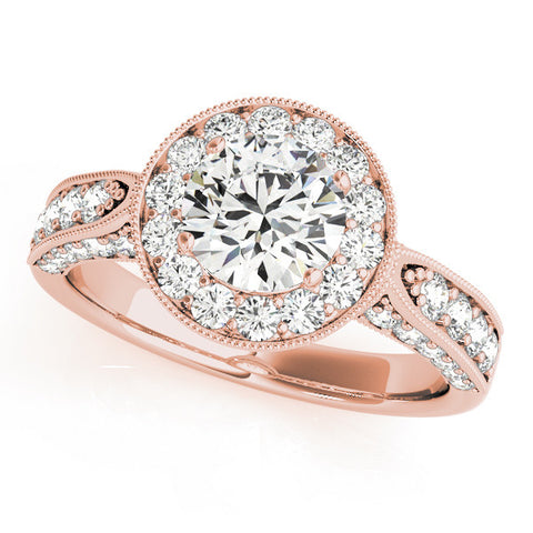 Rose gold Round Halo Diamond Engagement Ring with Split Shank Band and Four-Prong Setting 2