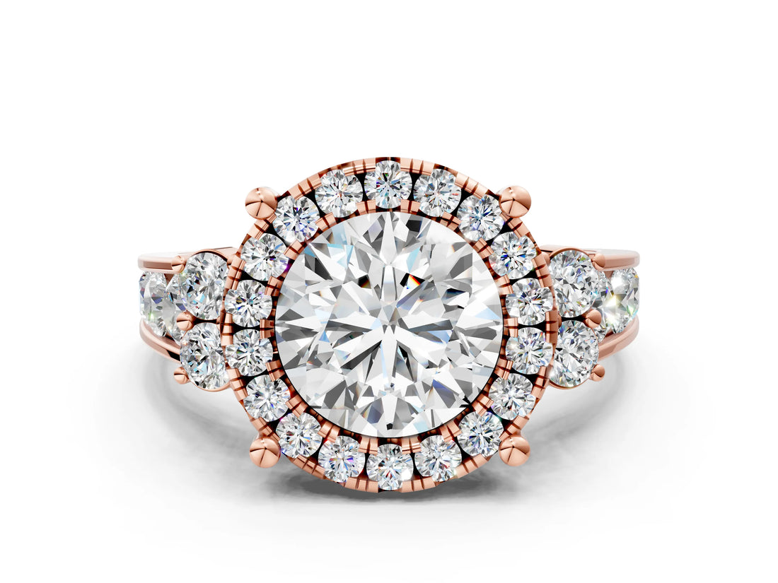 Rose gold Round Halo Diamond Engagement Ring with Split Shank and Four-Prong Setting