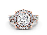 Rose gold Round Halo Diamond Engagement Ring with Split Shank and Four-Prong Setting