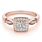 Rose gold Round Halo Diamond Engagement Ring with Square Setting and Infinity Band 1