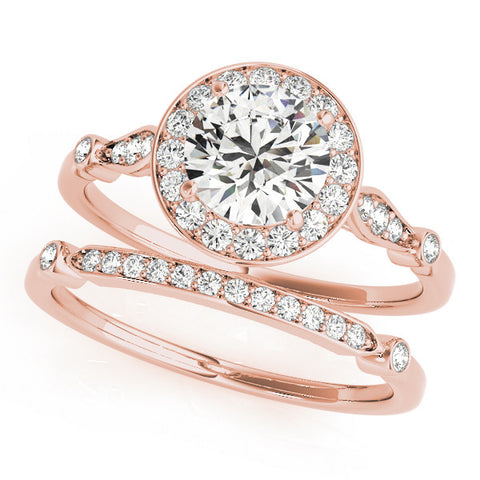 Rose gold Round Halo Diamond Engagement Ring with Twisted Band and Four-Prong Setting 1