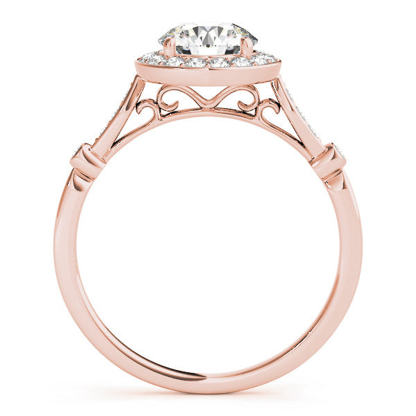 Rose gold Round Halo Diamond Engagement Ring with Twisted Band and Four-Prong Setting 2