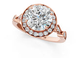 Rose gold Round Halo Diamond Engagement Ring with Twisted Band and Four-Prong Setting 2