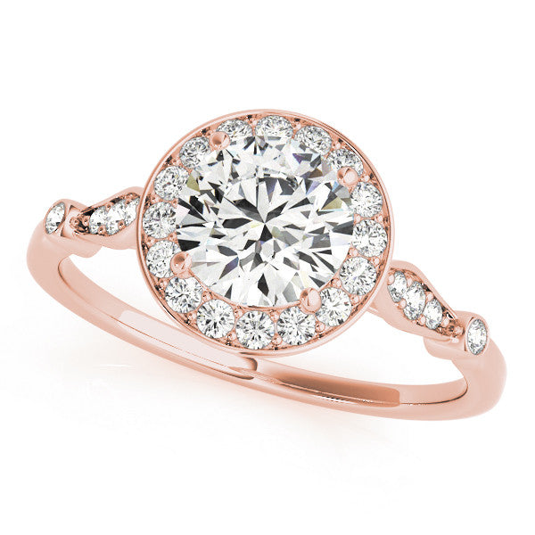 Rose gold Round Halo Diamond Engagement Ring with Twisted Band and Four-Prong Setting