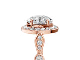 Rose gold Round Halo Diamond Engagement Ring with Twisted Band and Four-Prong Setting