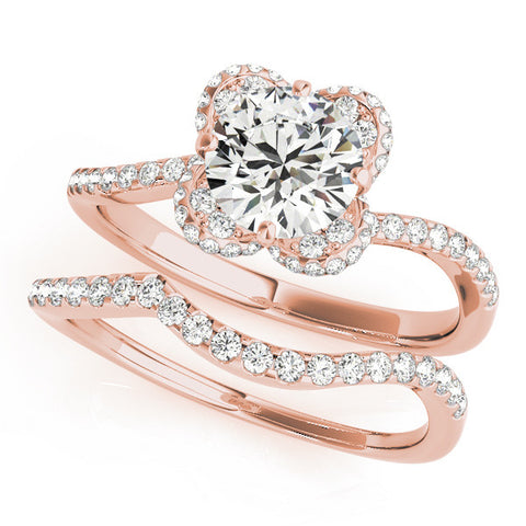 Rose gold Round Halo Diamond Engagement Ring with Twisted Pave Band and Four-Prong Setting 1
