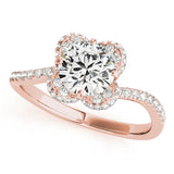 Rose gold Round Halo Diamond Engagement Ring with Twisted Pave Band and Four-Prong Setting
