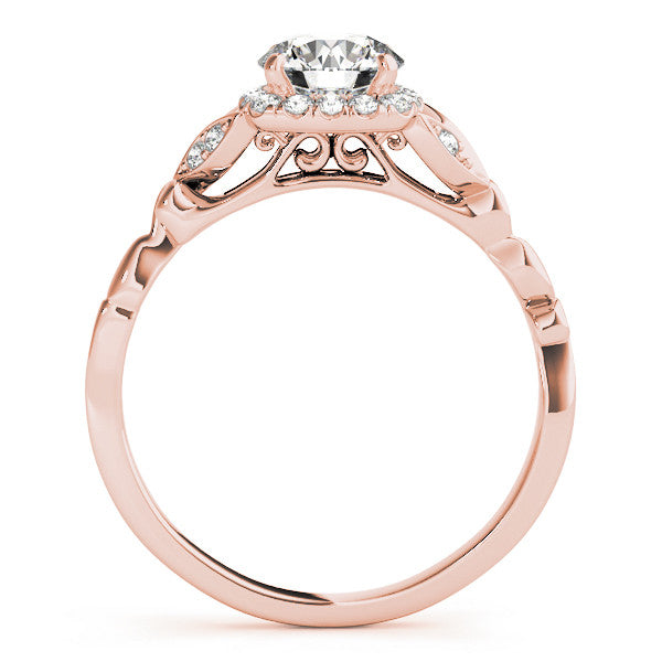 Rose gold Round Halo Diamond Engagement Ring with Vintage-Inspired Band and Four-Prong Setting 2