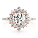 Rose gold Round Halo Diamond Floral Cluster Ring with Pavé Band and Prong Setting 1