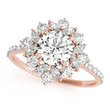 Rose gold Round Halo Diamond Floral Cluster Ring with Pavé Band and Prong Setting