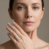 Rose gold Round Halo Diamond Floral Cluster Ring with Pavé Band and Prong Setting_7