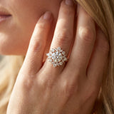 Rose gold Round Halo Diamond Floral Cluster Ring with Pavé Band and Prong Setting_8