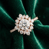 Rose gold Round Halo Diamond Floral Cluster Ring with Pavé Band and Prong Setting_9