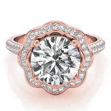 Rose gold Round Halo Diamond Floral Pave Band Ring with Four-Prong Setting 1