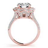 Rose gold Round Halo Diamond Floral Pave Band Ring with Four-Prong Setting 2