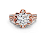 Rose gold Round Halo Diamond Floral Split Shank Engagement Ring 1