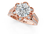 Rose gold Round Halo Diamond Floral Split Shank Engagement Ring 2