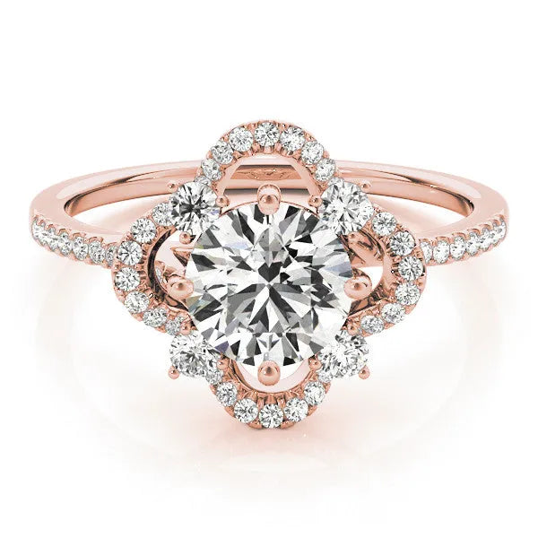 Rose gold Round Halo Diamond Infinity Twist Pavé Band Ring with Four-Prong Setting