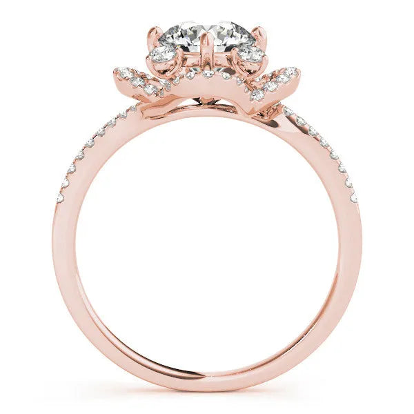 Rose gold Round Halo Diamond Infinity Twist Pavé Band Ring with Four-Prong Setting