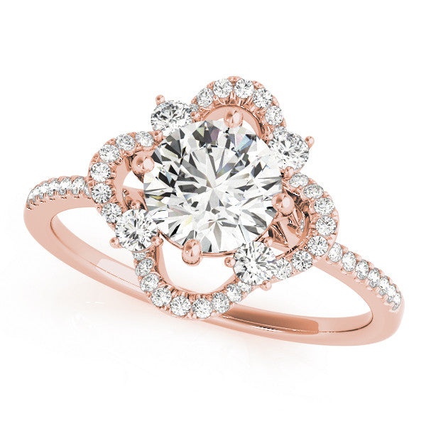 Rose gold Round Halo Diamond Infinity Twist Pavé Band Ring with Four-Prong Setting