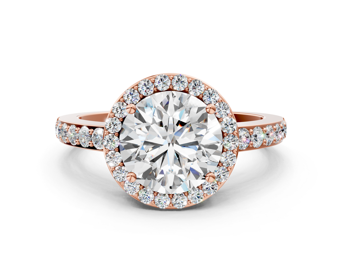 Rose gold Round Halo Diamond Pavé Band Ring with Prong Setting_20