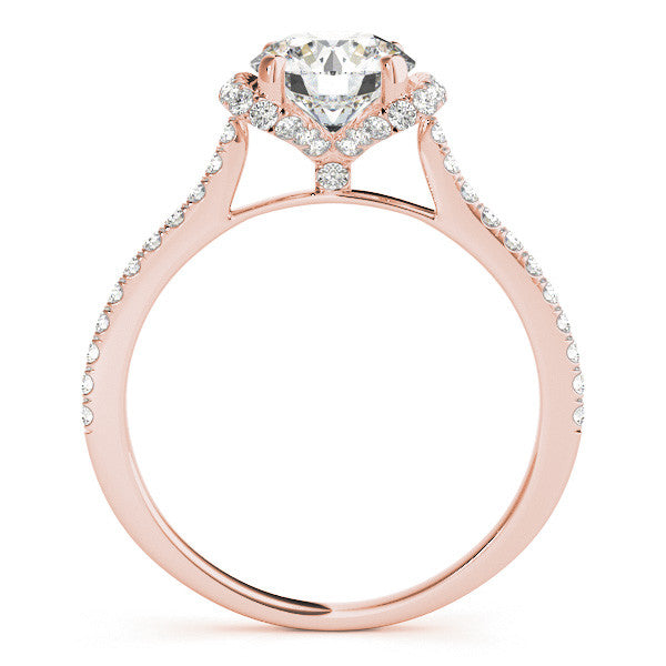 Rose gold Round Halo Diamond Pavé Band with Four-Prong Setting 2