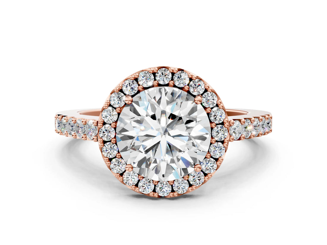 Rose gold Round Halo Diamond Pavé Solitaire Ring_20