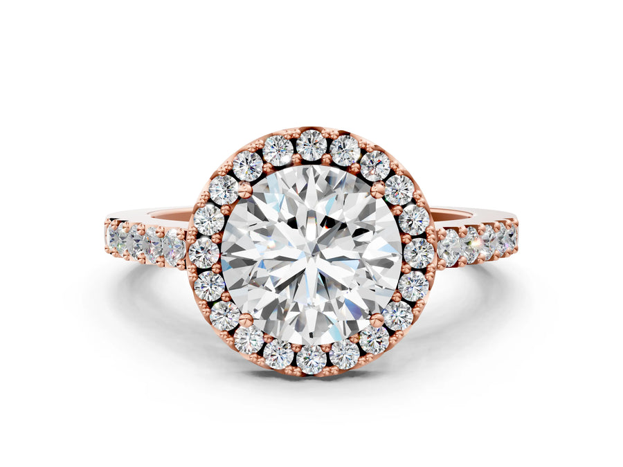 Rose gold Round Halo Diamond Pavé Solitaire Ring
