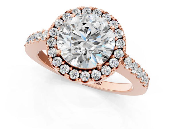 Rose gold Round Halo Diamond Pavé Solitaire Ring