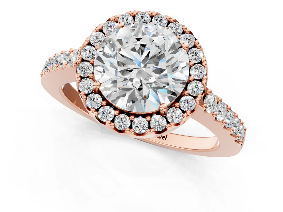 Rose gold Round Halo Diamond Pavé Solitaire Ring