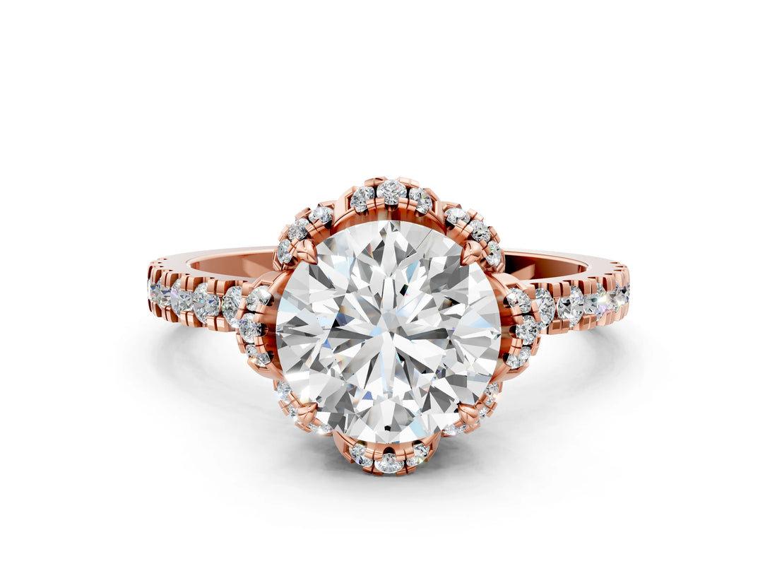Rose gold Round Halo Diamond Pave Band Ring with Four-Prong Setting_15