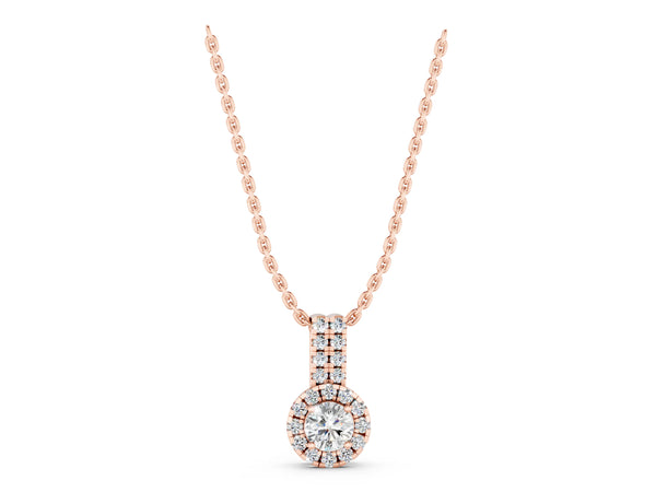 Rose gold Round Halo Diamond Pendant with Double Prong Setting