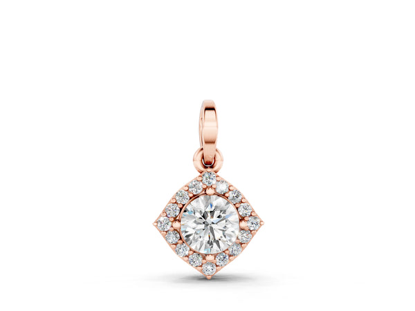 Rose gold Round Halo Diamond Pendant with Four-Prong Setting