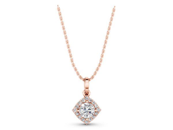 Rose gold Round Halo Diamond Pendant with Four-Prong Setting