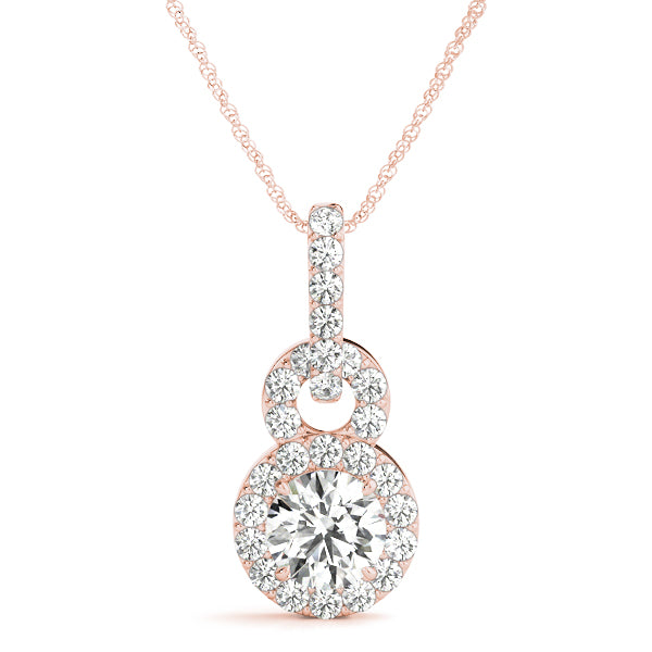 Rose gold Round Halo Diamond Pendant with Pavé Setting