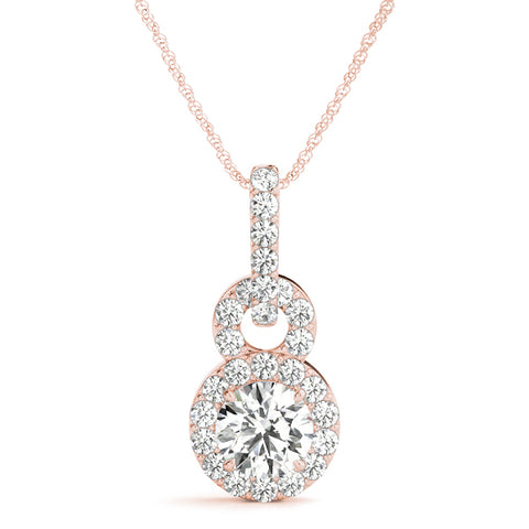Rose gold Round Halo Diamond Pendant with Pavé Setting