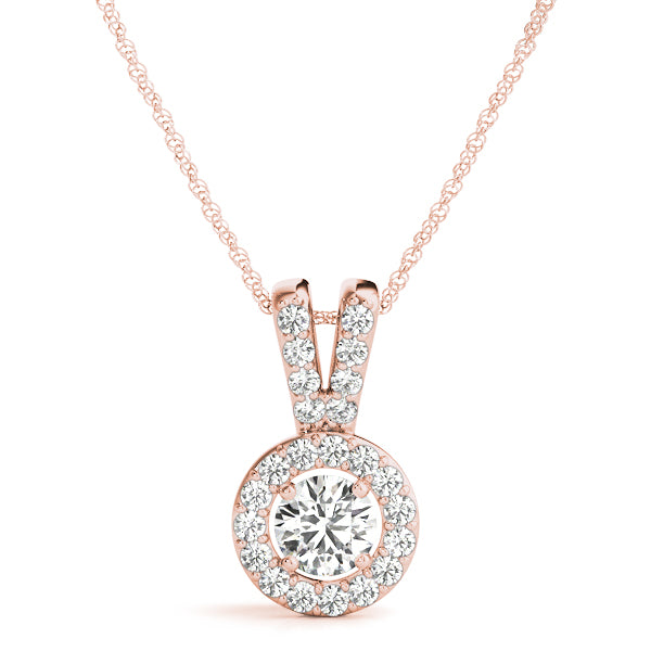 Rose gold Round Halo Diamond Pendant with Prong Setting