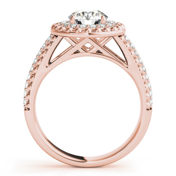 Rose gold Round Halo Diamond Ring with Beaded Split Shank and Four-Prong Setting 2