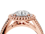 Rose gold Round Halo Diamond Ring with Beaded Split Shank and Four-Prong Setting_10