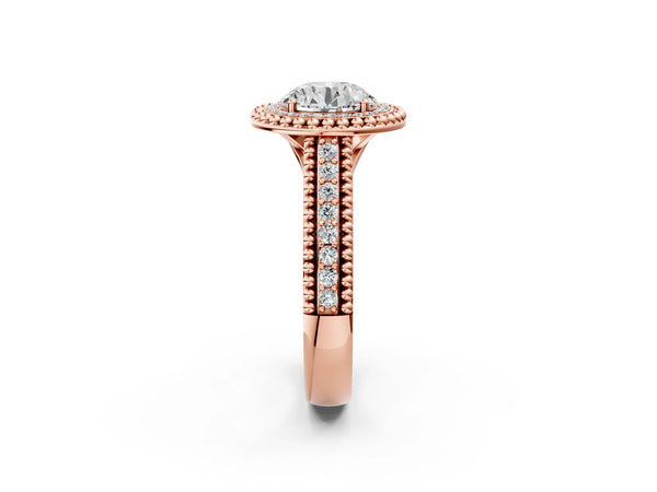 Rose Gold Round Beaded Halo Engagement Ring Setting with Pave