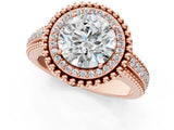 Rose gold Round Halo Diamond Ring with Beaded Split Shank and Four-Prong Setting_7