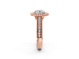 Rose gold Round Halo Diamond Ring with Beaded Split Shank and Four-Prong Setting_8