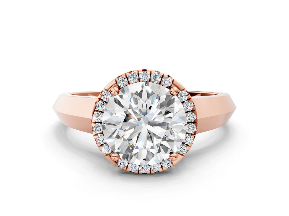 Rose gold Round Halo Diamond Ring with Cathedral Band and Four-Prong Setting_61