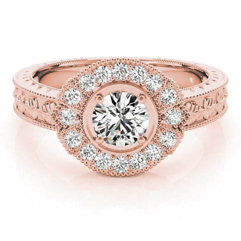 Rose gold Round Halo Diamond Ring with Milgrain Bezel and Prong Setting 1